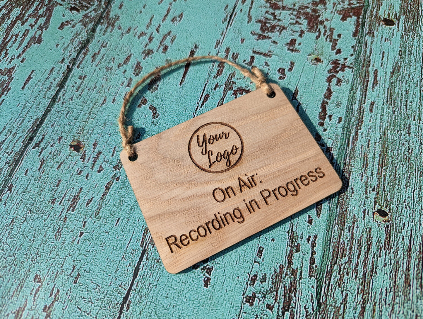 Personalised "On Air: Recording in Progress" Hanging Sign - 4 Sizes, Add Your Text or Logo, Wooden Hanging Sign, Door Sign, Podcaster