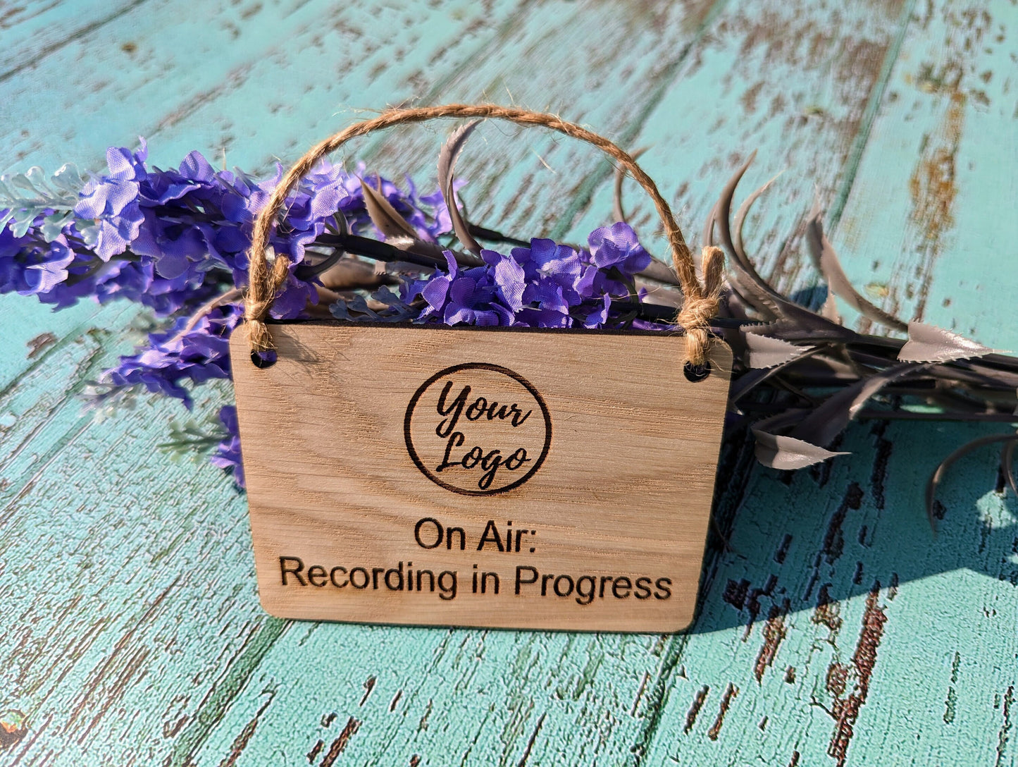 Personalised "On Air: Recording in Progress" Hanging Sign - 4 Sizes, Add Your Text or Logo, Wooden Hanging Sign, Door Sign, Podcaster