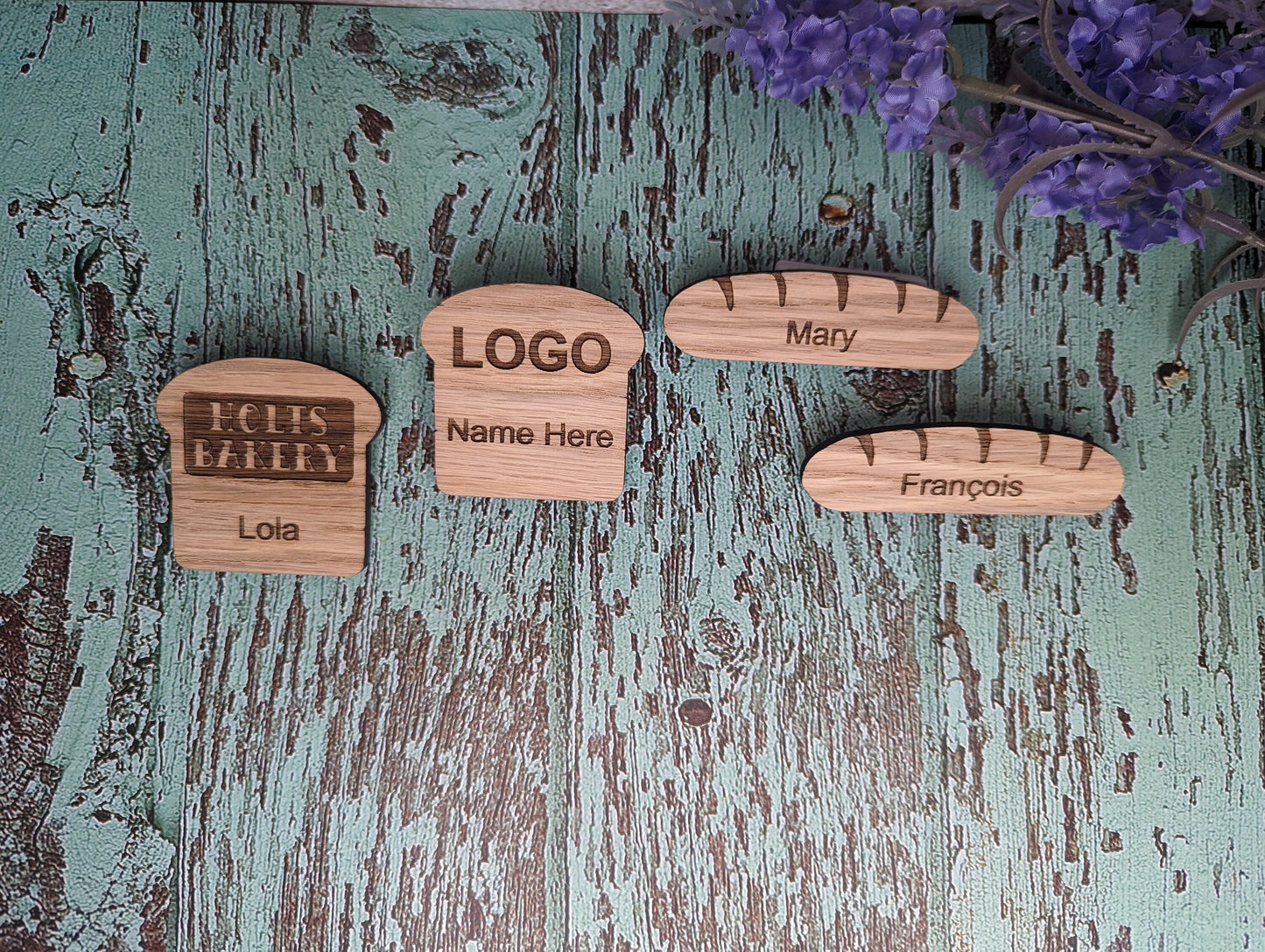 Personalised Wooden Name Badges | Custom Bakery Staff Badges | Bread Shaped Loaf Designs