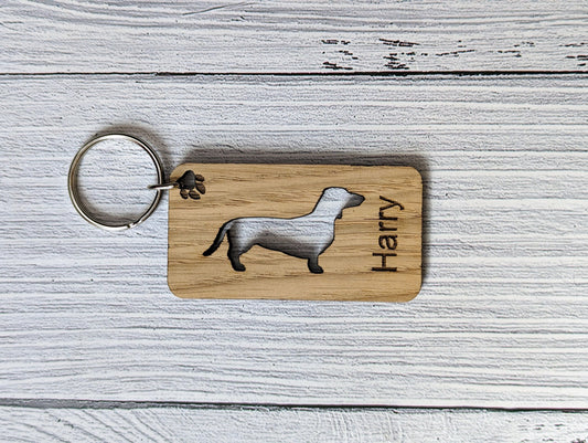 Personalised Dachshund Dog Wooden Keyring | Oak Dog Keychain | Gift For Dachshund Parent | Doggy Key Tag Gift