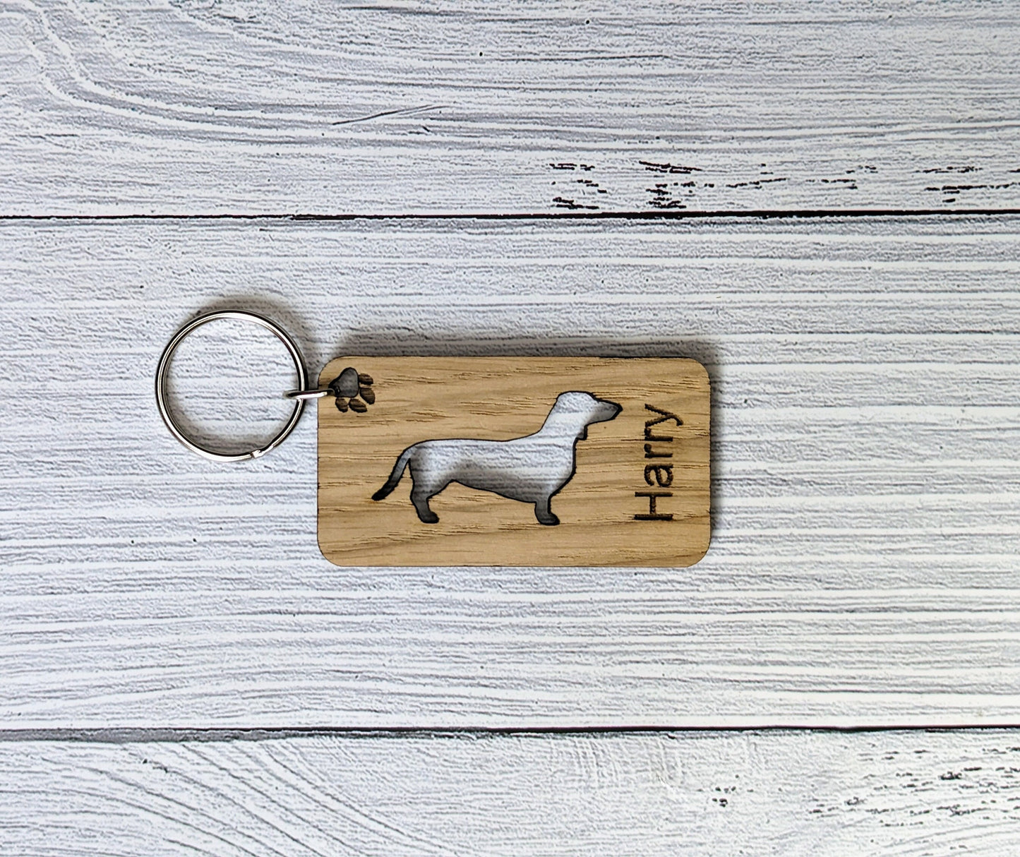 Personalised Dachshund Dog Wooden Keyring | Oak Dog Keychain | Gift For Dachshund Parent | Doggy Key Tag Gift