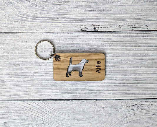 Personalised Beagle Dog Wooden Keyring | Oak Dog Keychain | Gift For Beagle Parent | Doggy Key Tag Gift