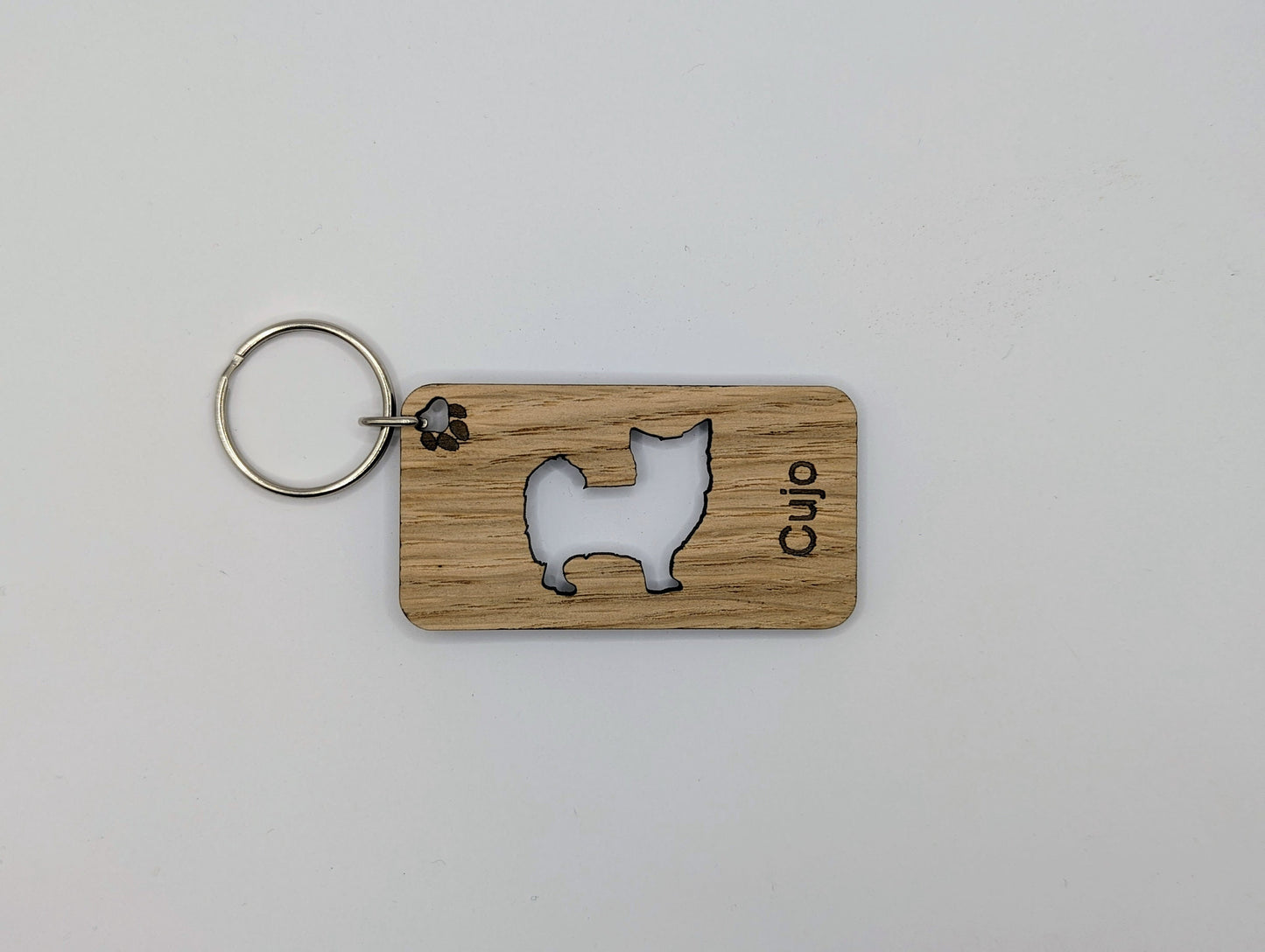 Personalised Chihuahua (Long Coat) Wooden Keyring | Oak Dog Keychain | Gift For Long Haired Chihuahua Parent | Doggy Key Tag Gift