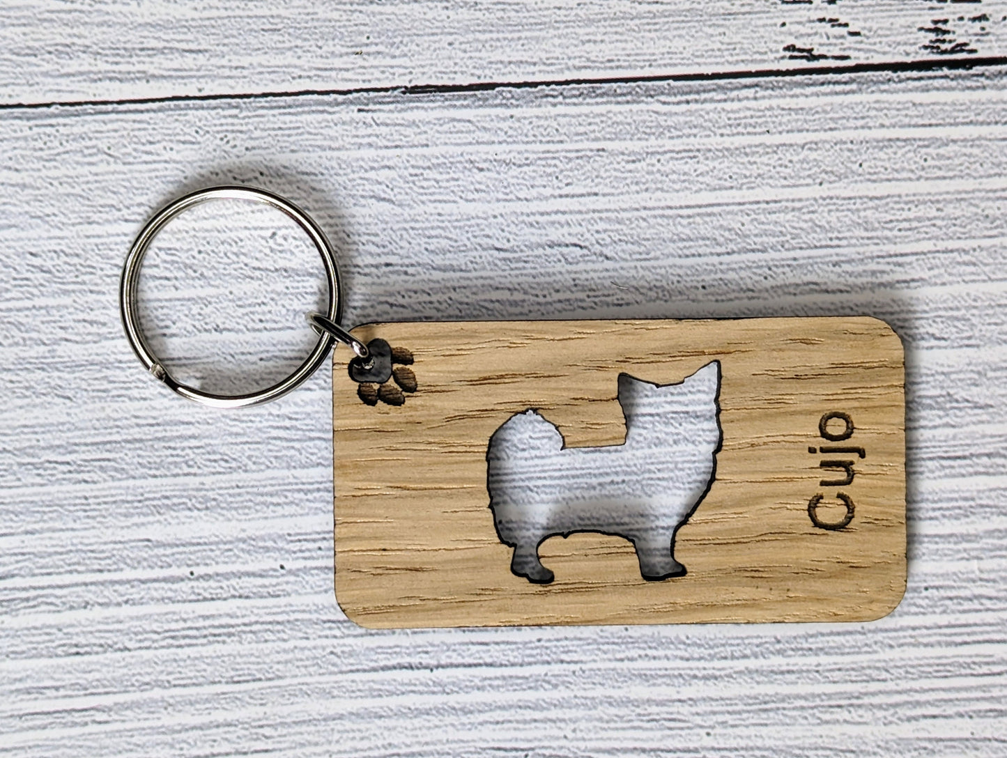 Personalised Chihuahua (Long Coat) Wooden Keyring | Oak Dog Keychain | Gift For Long Haired Chihuahua Parent | Doggy Key Tag Gift