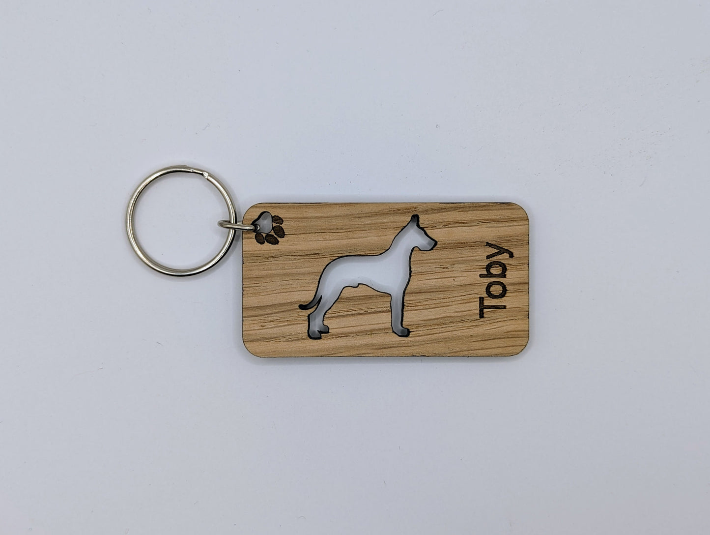 Personalised Great Dane Wooden Keyring | Oak Dog Keychain | Gift For Great Dane Parent | Doggy Key Tag Gift