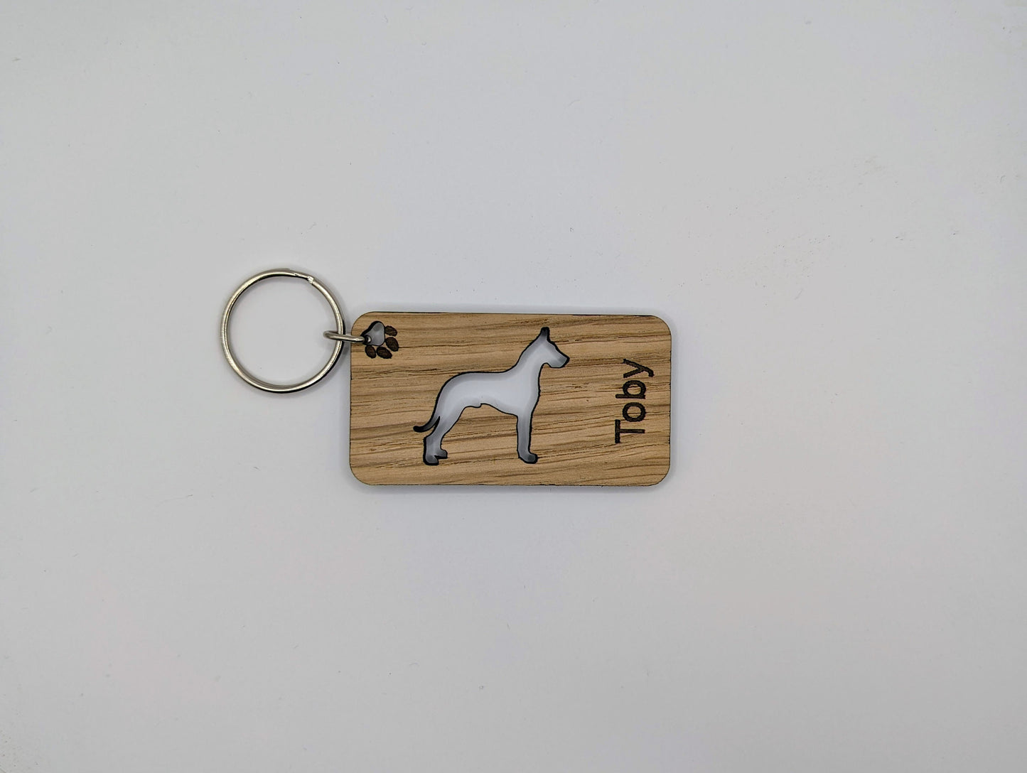 Personalised Great Dane Wooden Keyring | Oak Dog Keychain | Gift For Great Dane Parent | Doggy Key Tag Gift