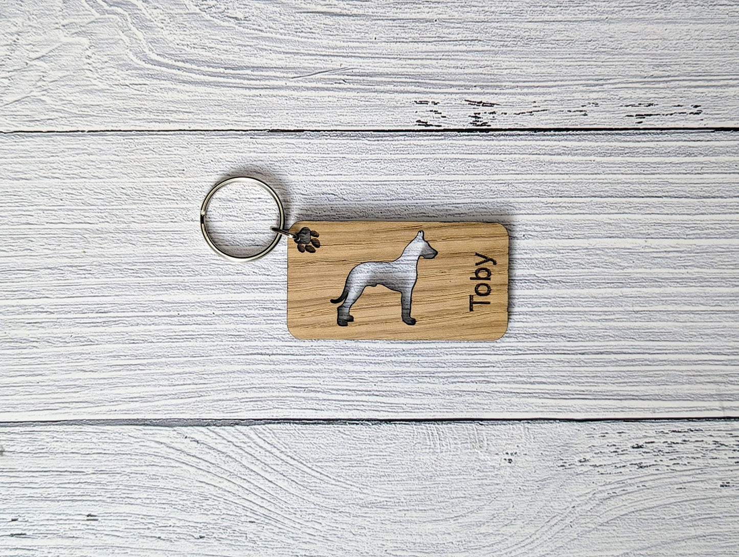 Personalised Great Dane Wooden Keyring | Oak Dog Keychain | Gift For Great Dane Parent | Doggy Key Tag Gift