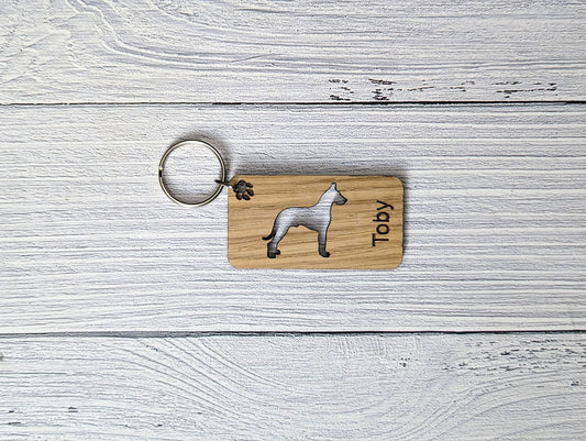 Personalised Great Dane Wooden Keyring | Oak Dog Keychain | Gift For Great Dane Parent | Doggy Key Tag Gift