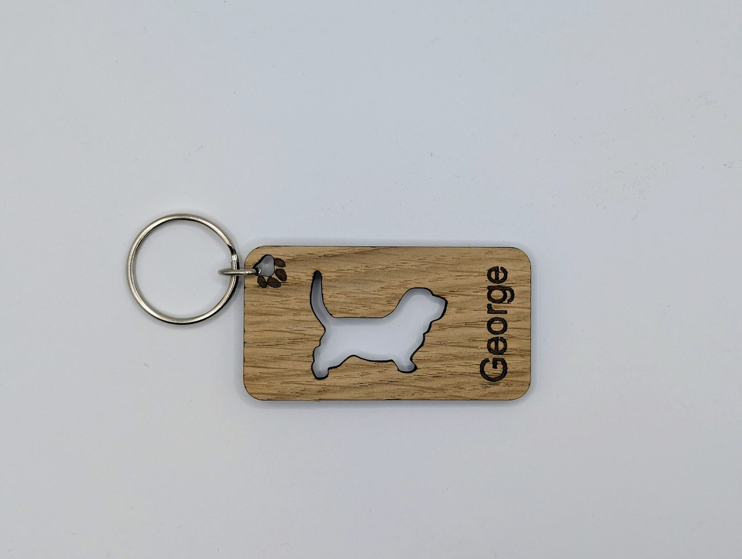 Personalised Basset Hound Wooden Keyring | Oak Dog Keychain | Gift For Basset Hound Parent | Doggy Key Tag Gift