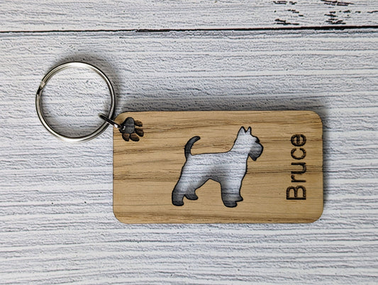 Personalised Schnauser Wooden Keyring | Oak Dog Keychain | Gift For Schnauser Parent | Doggy Key Tag Gift