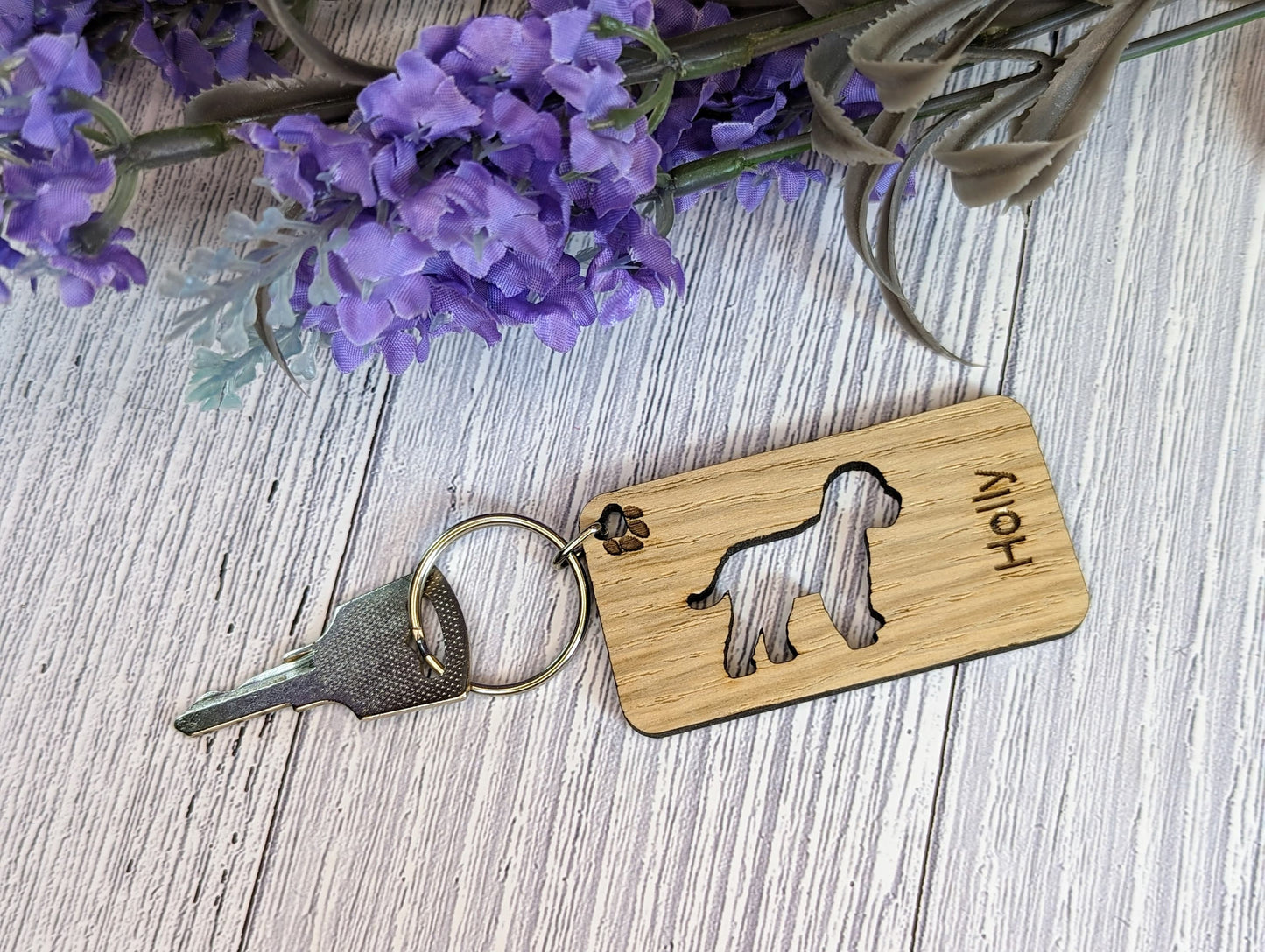 Personalised Cockapoo Wooden Keyring | Oak Dog Keychain | Gift For Cockapoo Parent | Doggy Key Tag Gift