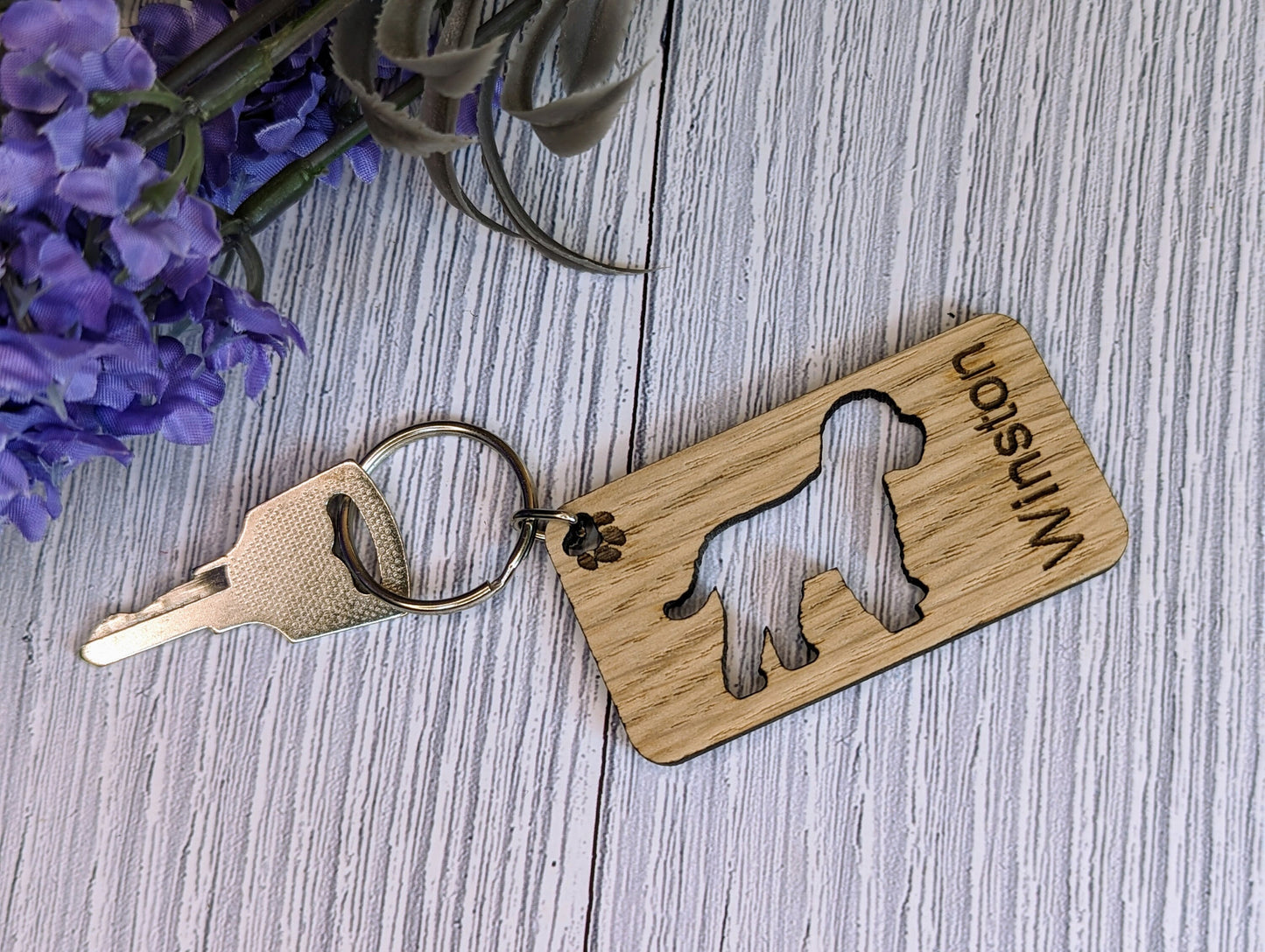 Personalised Cavapoo Wooden Keyring | Oak Dog Keychain | Gift For Cavapoo Parent | Doggy Key Tag Gift