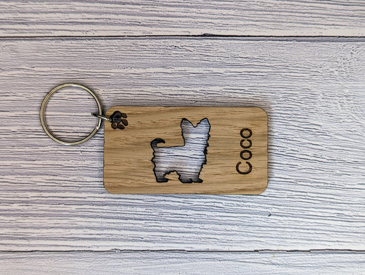 Personalised Yorkshire Terrier Wooden Keyring | Oak Dog Keychain | Gift For Yorkie Parent | Doggy Key Tag Gift