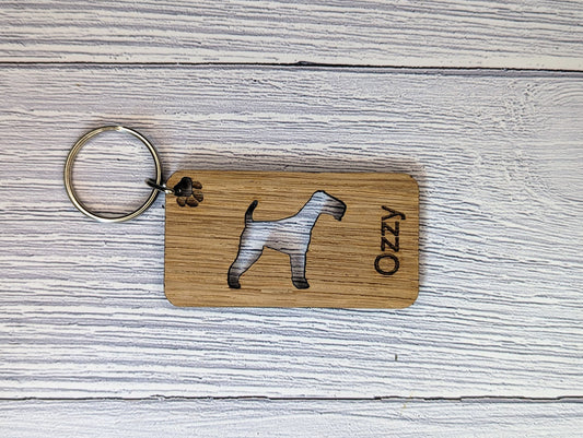 Personalised Airedale Terrier Wooden Keyring | Oak Dog Keychain | Gift For Airedale Parent | Doggy Key Tag Gift