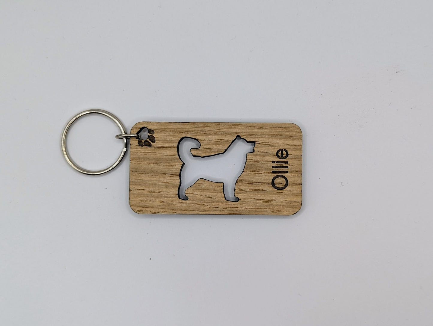 Personalised Siberian Husky Wooden Keyring | Oak Dog Keychain | Gift For Husky Parent | Doggy Key Tag Gift