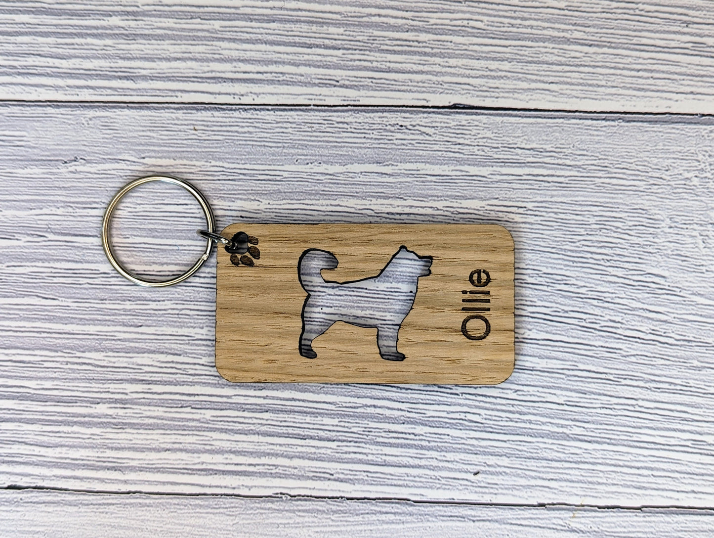 Personalised Siberian Husky Wooden Keyring | Oak Dog Keychain | Gift For Husky Parent | Doggy Key Tag Gift