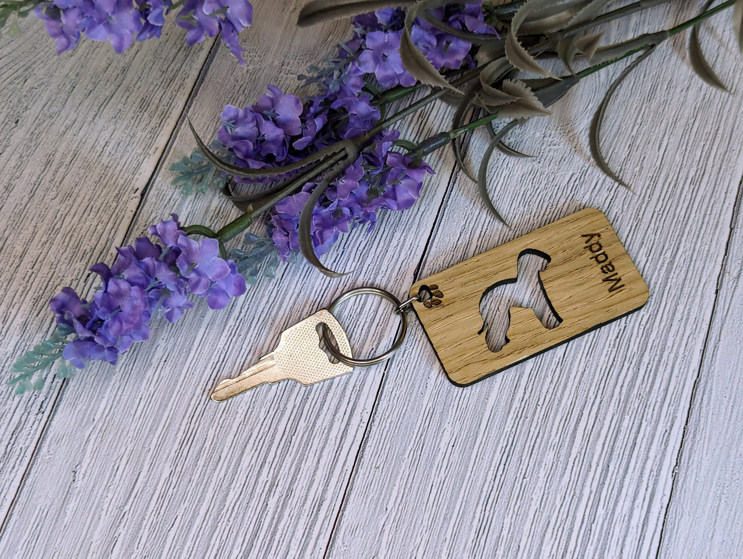 Personalised Bedlington Terrier Wooden Keyring | Oak Dog Keychain | Gift For Bedlington Parent | Doggy Key Tag Gift