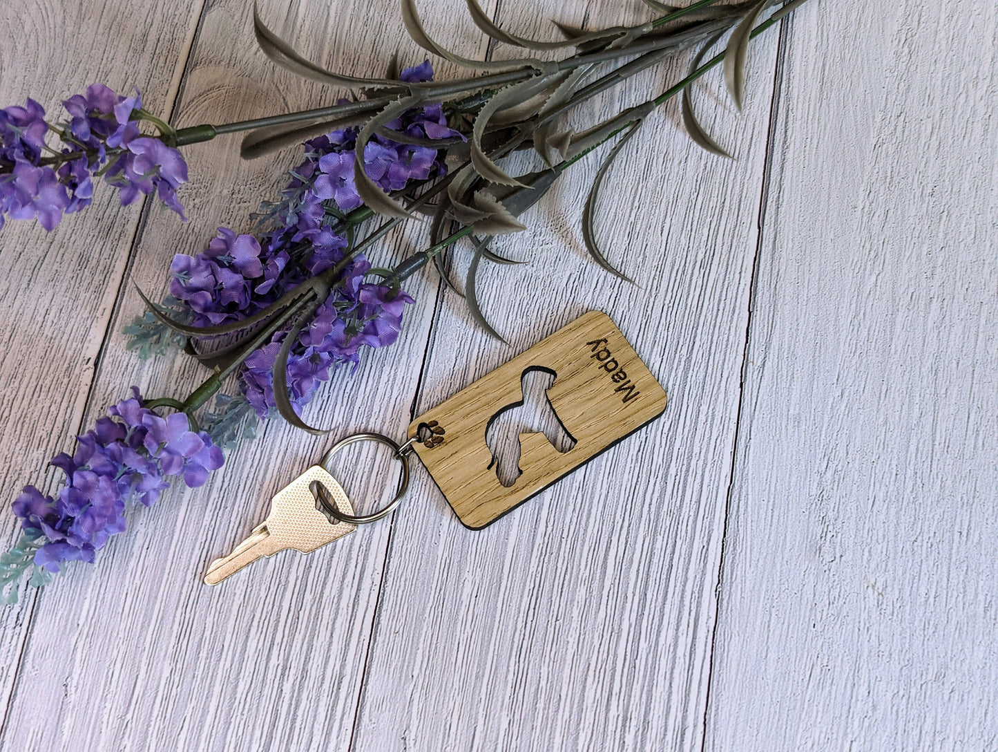 Personalised Bedlington Terrier Wooden Keyring | Oak Dog Keychain | Gift For Bedlington Parent | Doggy Key Tag Gift