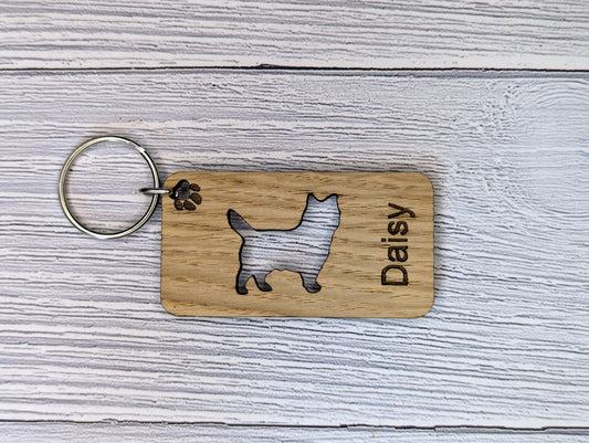 Personalised Cairn Terrier Wooden Keyring | Oak Dog Keychain | Gift For Cairn Terrier | Doggy Key Tag Gift