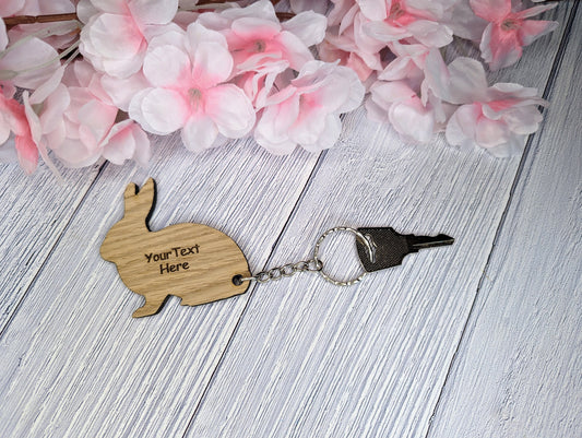 Personalised Wooden Rabbit Keyring | Custom Text Engraving | Gift for Rabbit Lovers | Easter Keychain