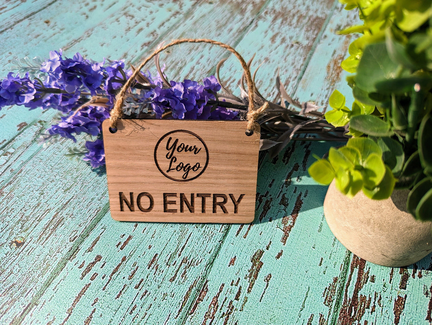 Personalised NO ENTRY Hanging Sign - 4 Sizes, Add Your Text or Logo, Personalised Wooden Hanging Sign, Door Sign, Do Not Enter Sign