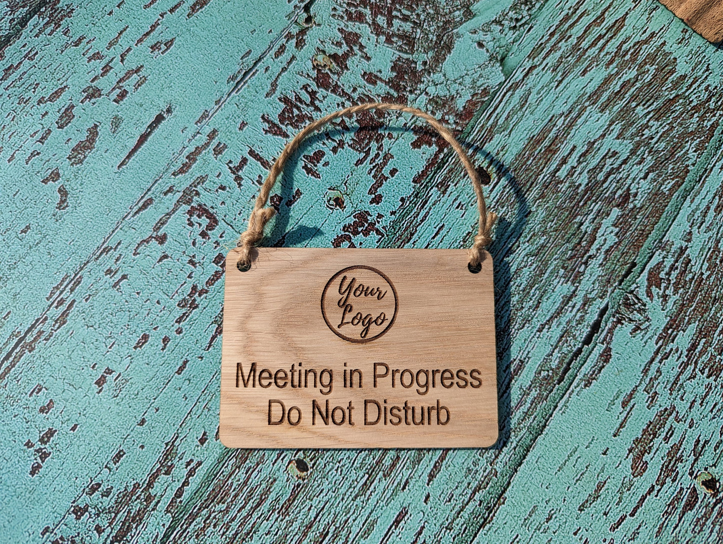 Personalised "Meeting in Progress, Do Not Disturb" Hanging Sign - 4 Sizes, Add Text or Logo, Personalised Wooden Hanging Sign, Door Sign