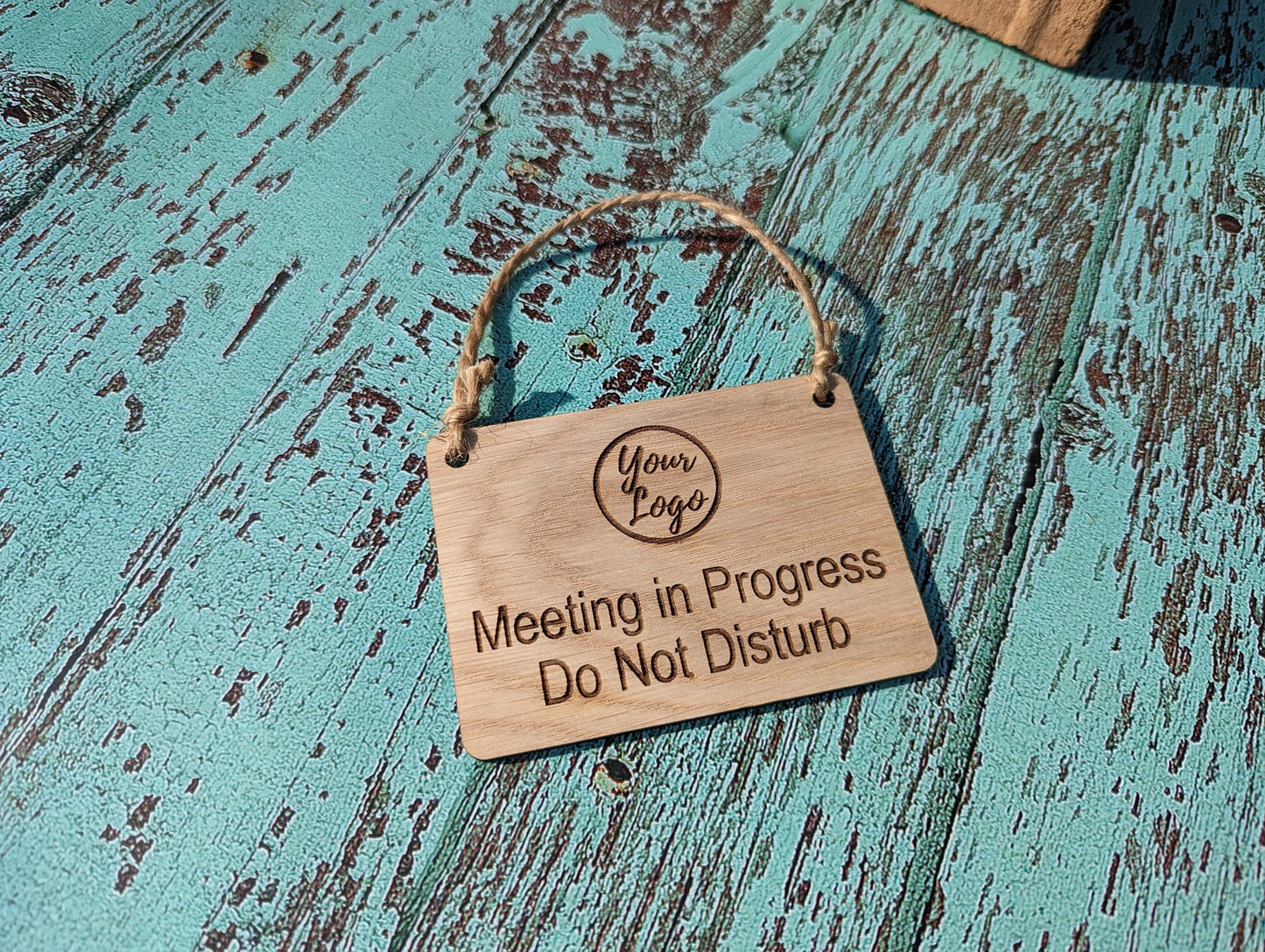 Personalised "Meeting in Progress, Do Not Disturb" Hanging Sign - 4 Sizes, Add Text or Logo, Personalised Wooden Hanging Sign, Door Sign