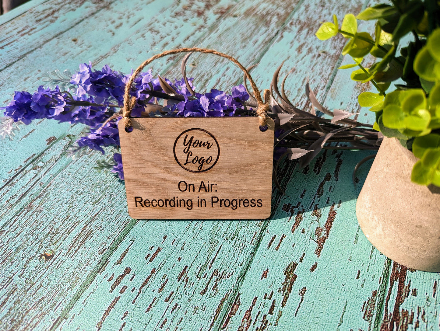 Personalised "On Air: Recording in Progress" Hanging Sign - 4 Sizes, Add Your Text or Logo, Wooden Hanging Sign, Door Sign, Podcaster