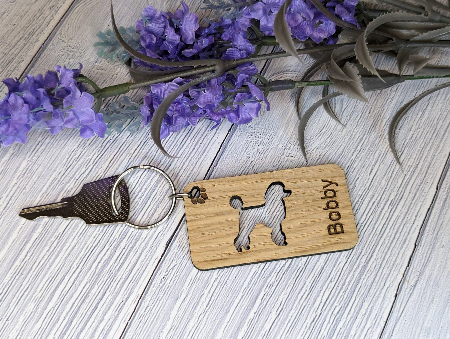 Personalised Poodle Wooden Keyring | Oak Dog Keychain | Gift For Poodle Parent | Doggy Key Tag Gift