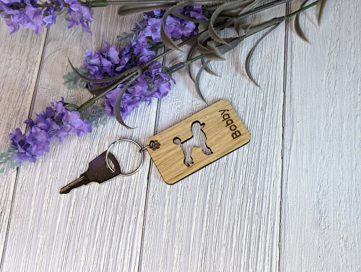 Personalised Poodle Wooden Keyring | Oak Dog Keychain | Gift For Poodle Parent | Doggy Key Tag Gift