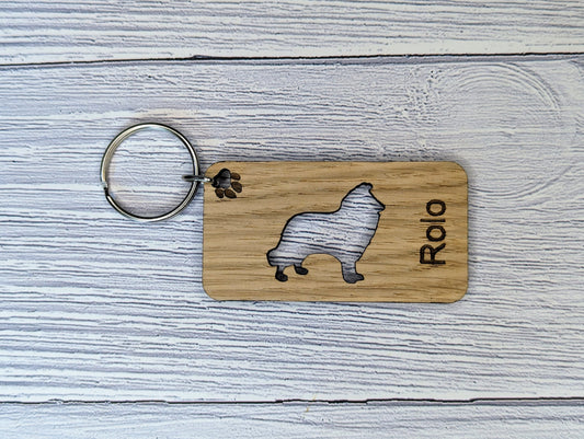 Personalised Rough Collie Wooden Keyring | Oak Dog Keychain | Gift For Rough Collie Parent | Doggy Key Tag Gift