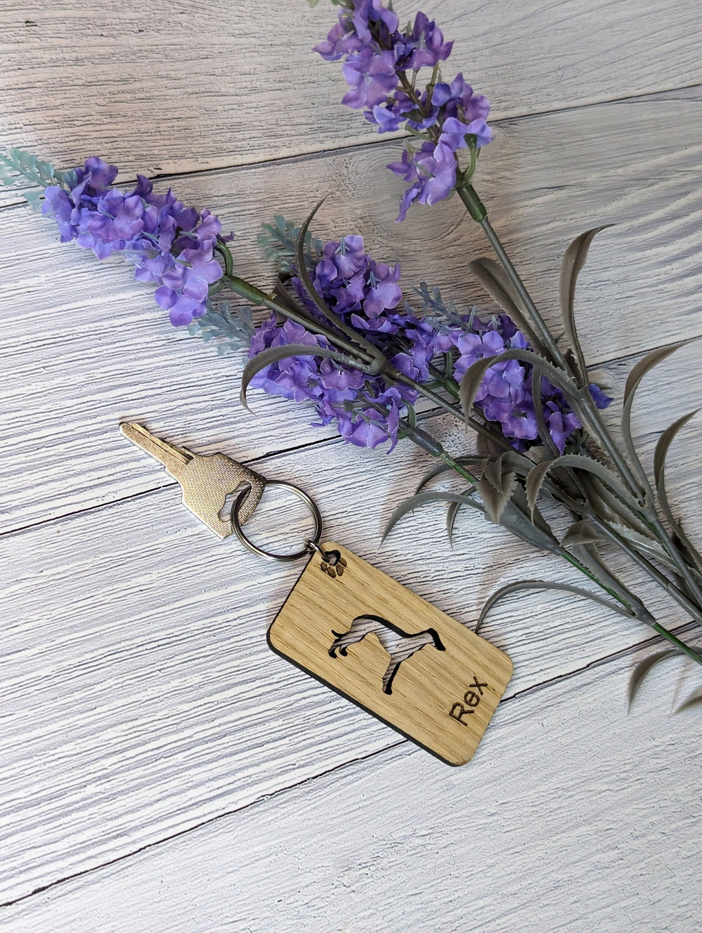 Personalised Greyhound Wooden Keyring | Oak Dog Keychain | Gift For Greyhound Parent | Doggy Key Tag Gift