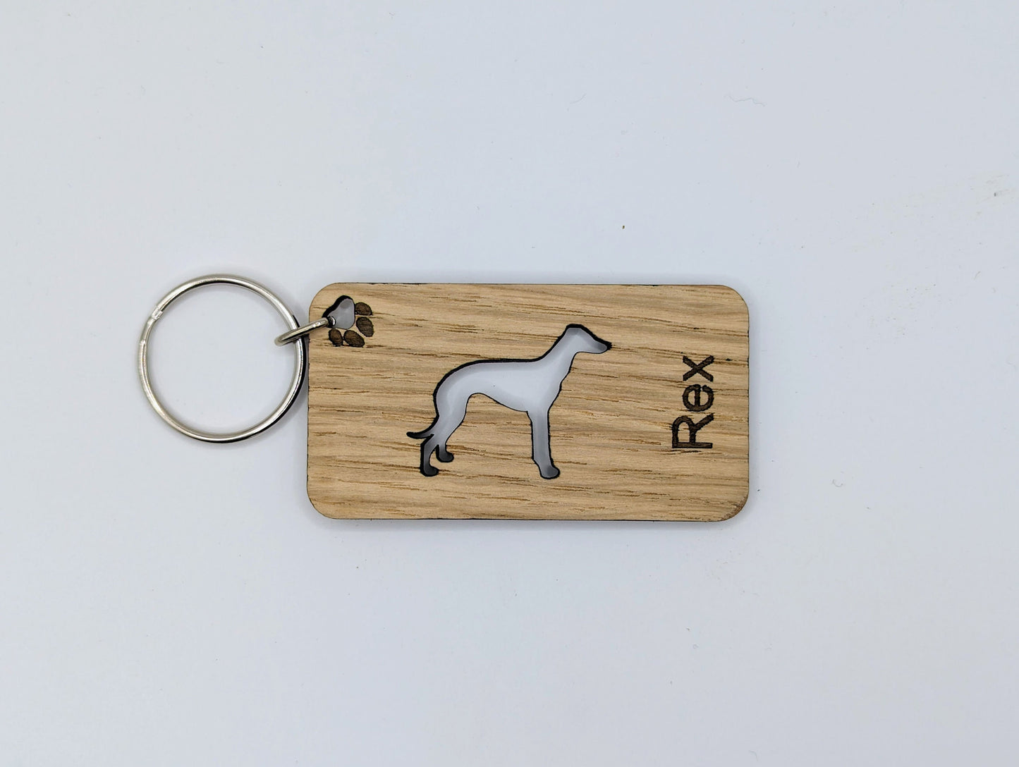 Personalised Greyhound Wooden Keyring | Oak Dog Keychain | Gift For Greyhound Parent | Doggy Key Tag Gift