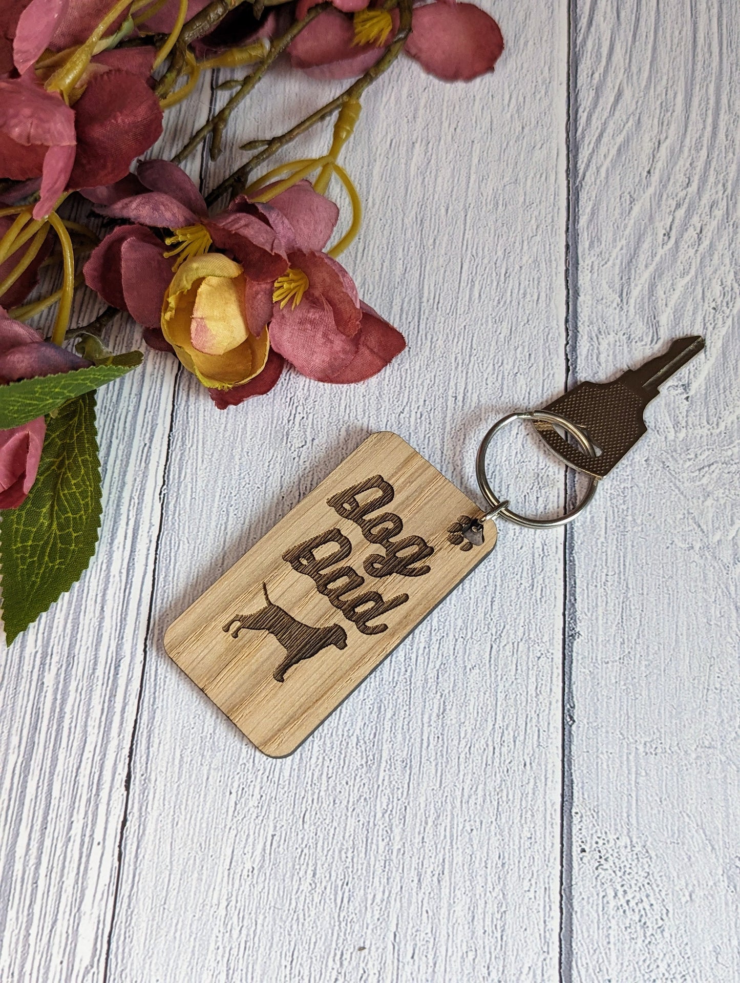 Personalised Rottweiler Dog Dad Wooden Keyring | Oak Dog Keychain | Gift For Rottweiler Parent | Doggy Key Tag Gift