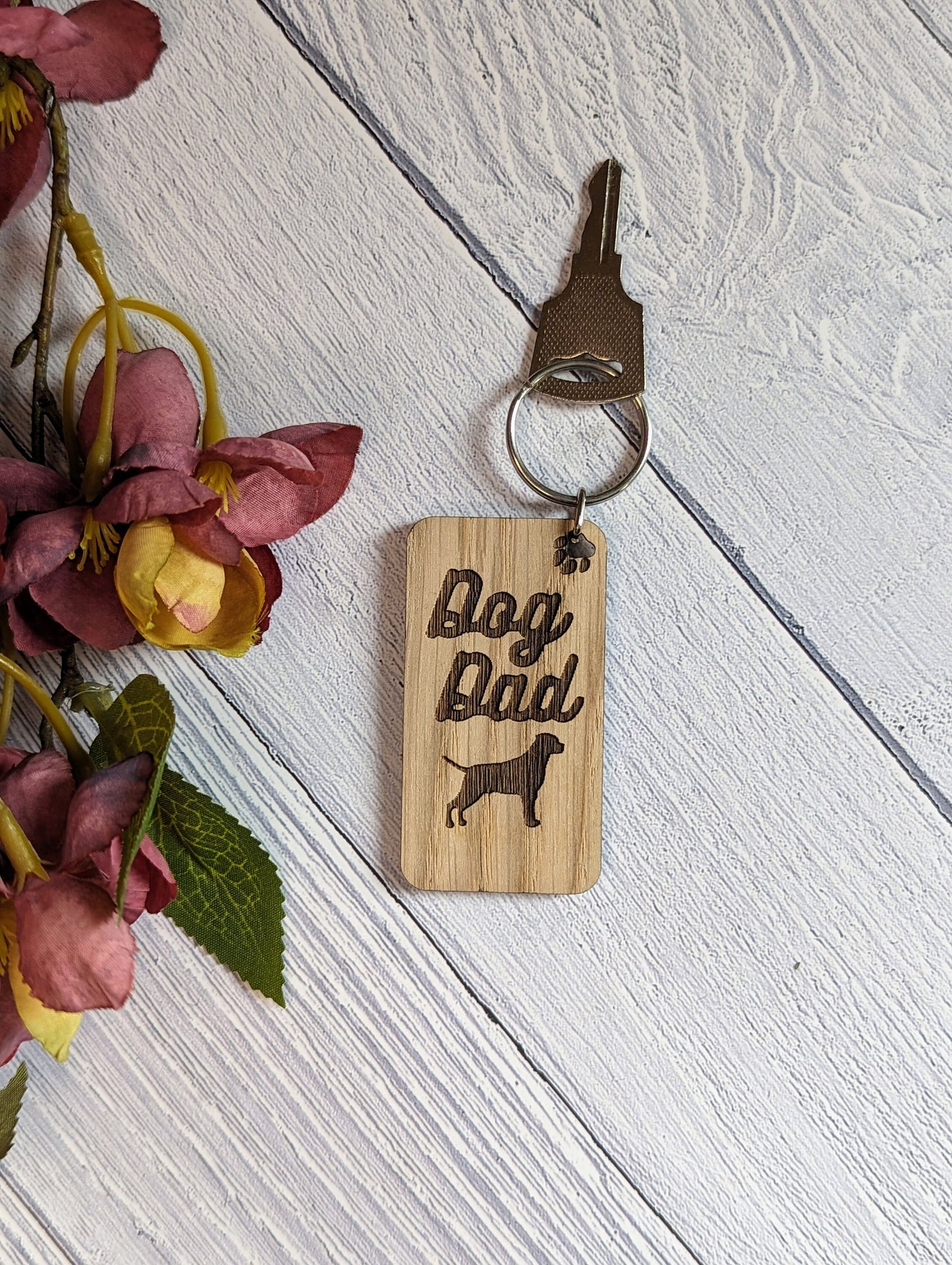 Personalised Rottweiler Dog Dad Wooden Keyring | Oak Dog Keychain | Gift For Rottweiler Parent | Doggy Key Tag Gift