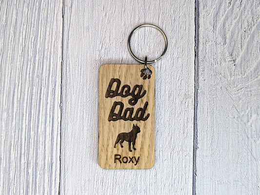 Personalised Boston Terrier Dog Dad Wooden Keyring | Oak Dog Keychain | Gift For Boston Terrier Parent | Doggy Key Tag Gift