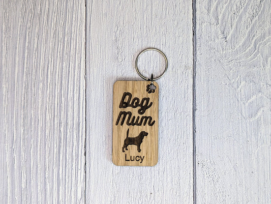 Personalised Beagle Dog Mum Wooden Keyring | Oak Dog Keychain | Gift For Beagle Parent | Doggy Key Tag Gift