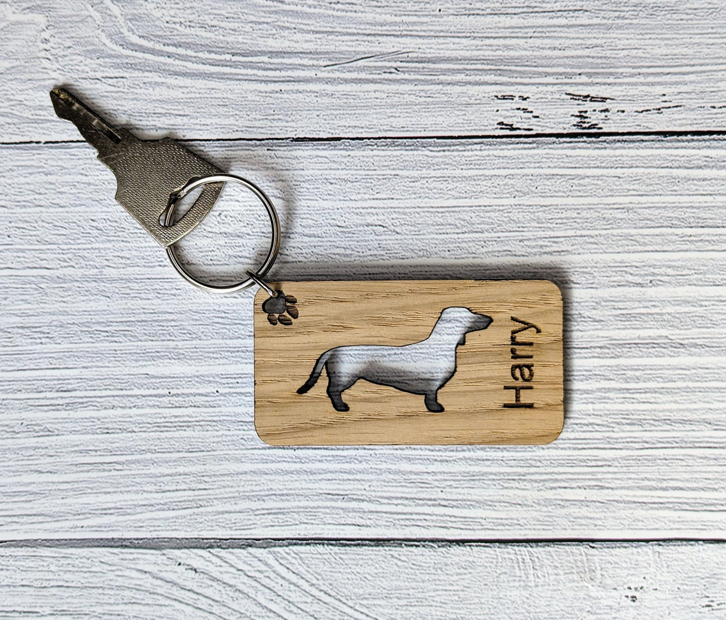 Personalised Dachshund Dog Wooden Keyring | Oak Dog Keychain | Gift For Dachshund Parent | Doggy Key Tag Gift