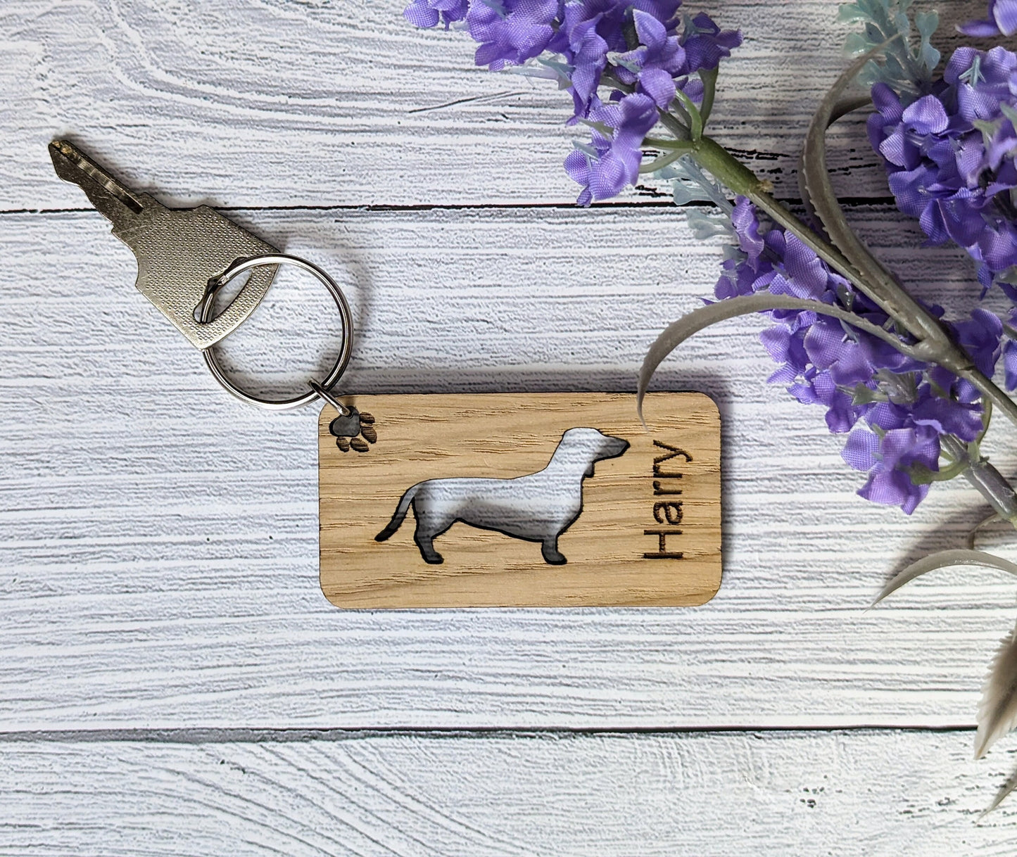 Personalised Dachshund Dog Wooden Keyring | Oak Dog Keychain | Gift For Dachshund Parent | Doggy Key Tag Gift