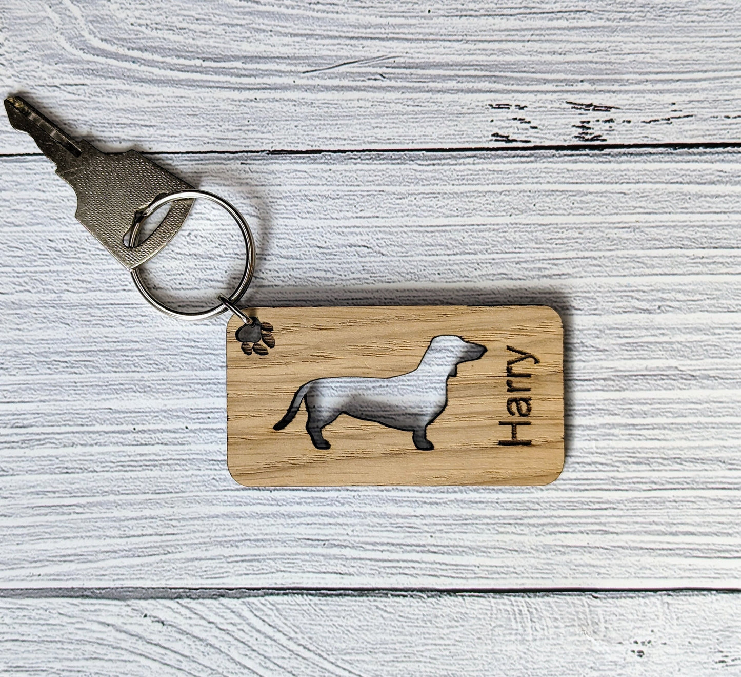 Personalised Dachshund Dog Wooden Keyring | Oak Dog Keychain | Gift For Dachshund Parent | Doggy Key Tag Gift