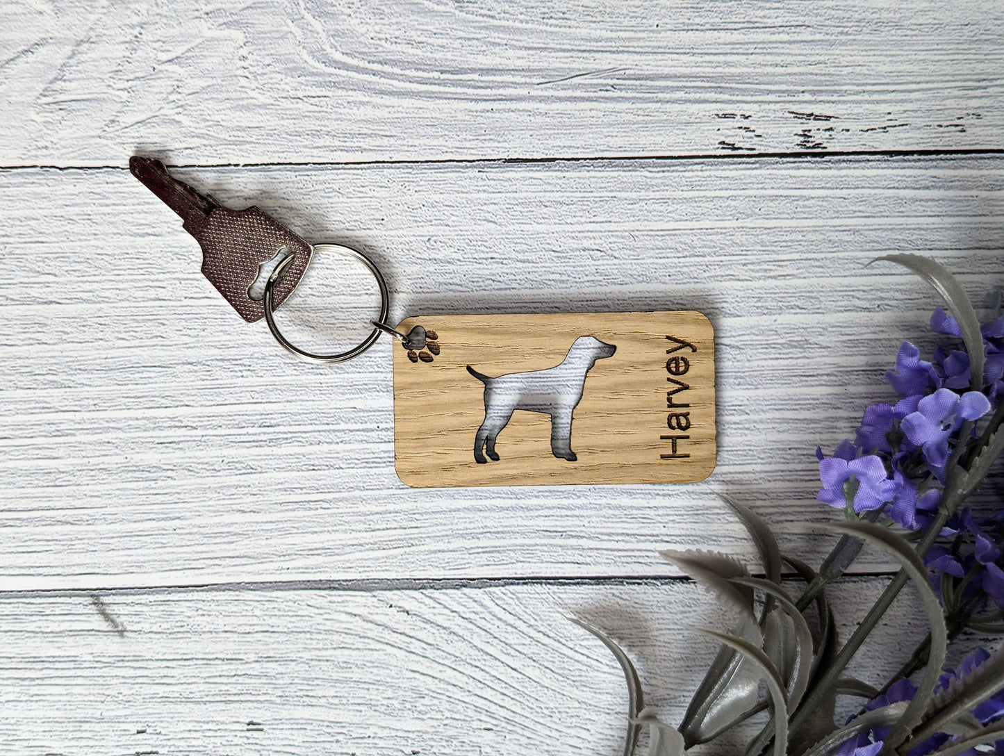 Personalised Pointer Dog Wooden Keyring | Oak Dog Keychain | Gift For English Pointer Parent | Doggy Key Tag Gift