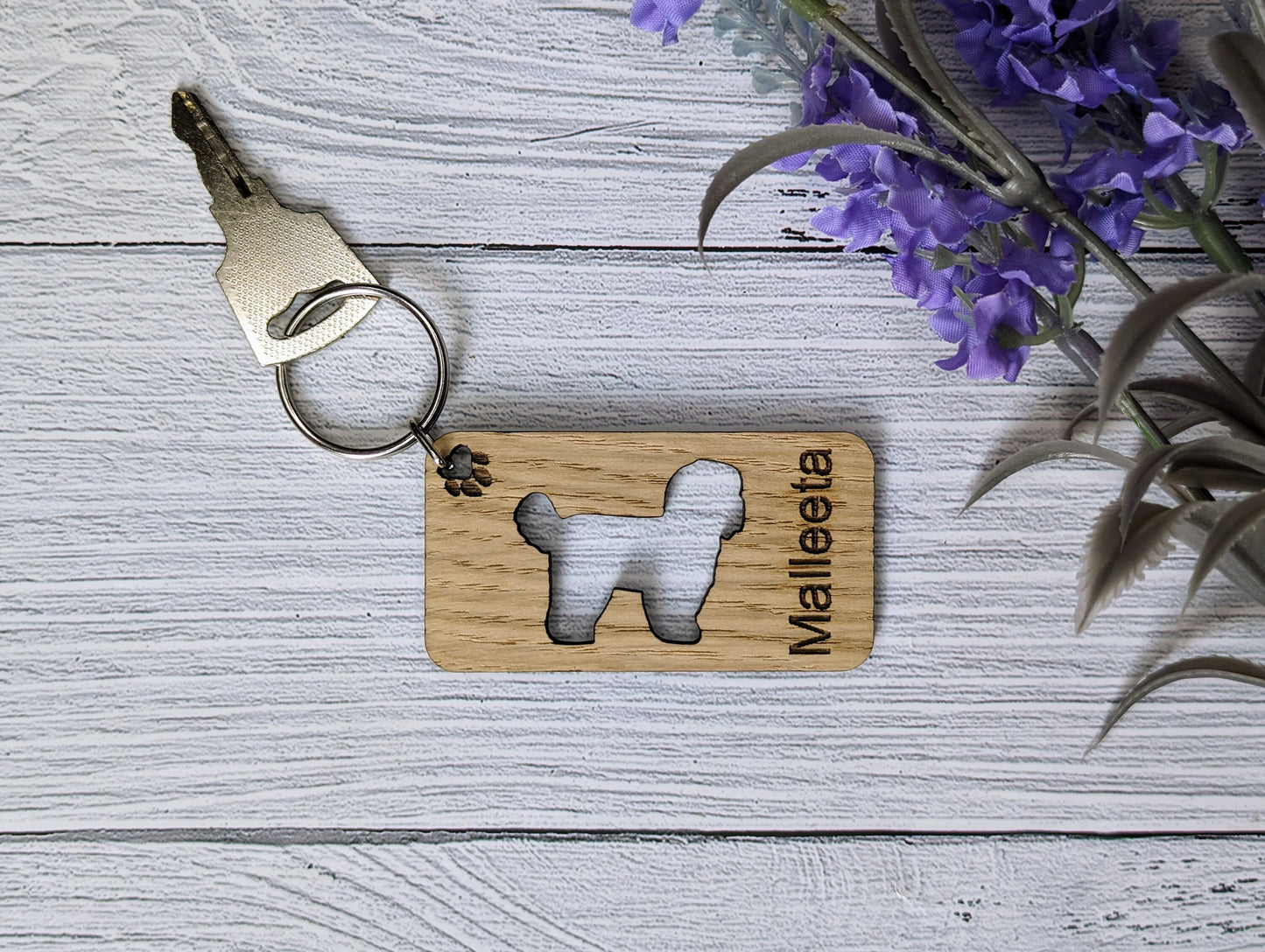 Personalised Shih Tzu Dog Wooden Keyring | Oak Dog Keychain | Gift For Shih Tzu Parent | Doggy Key Tag Gift