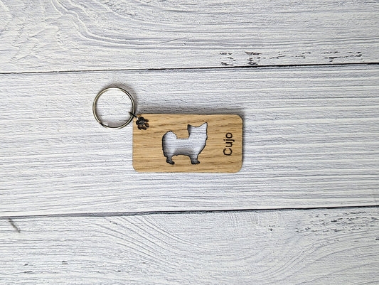 Personalised Chihuahua (Long Coat) Wooden Keyring | Oak Dog Keychain | Gift For Long Haired Chihuahua Parent | Doggy Key Tag Gift