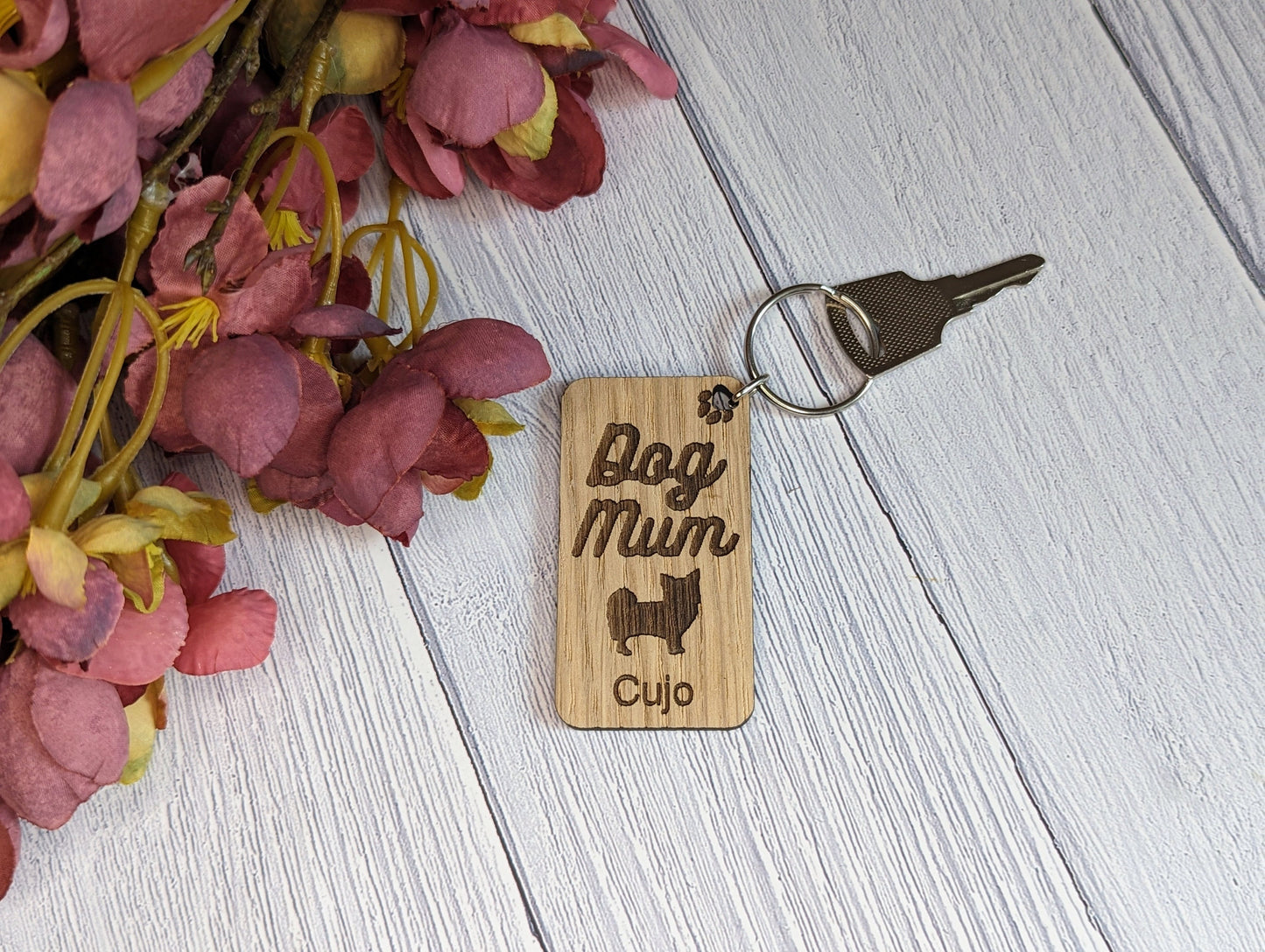 Personalised Chihuahua Dog Mum Wooden Keyring | Oak Dog Keychain | Gift For Chihuahua Parent | Doggy Key Tag Gift