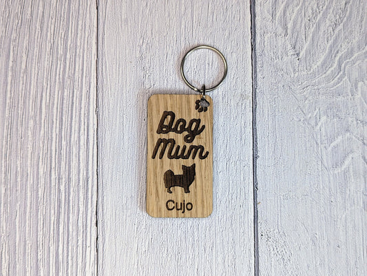 Personalised Chihuahua Dog Mum Wooden Keyring | Oak Dog Keychain | Gift For Chihuahua Parent | Doggy Key Tag Gift