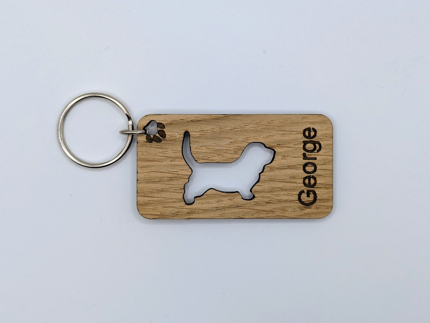 Personalised Basset Hound Wooden Keyring | Oak Dog Keychain | Gift For Basset Hound Parent | Doggy Key Tag Gift