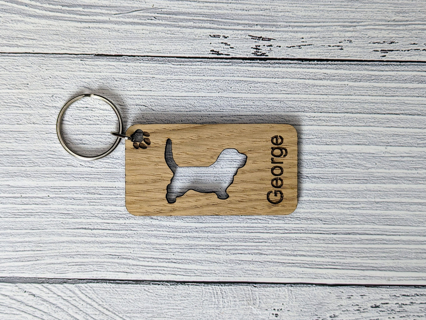 Personalised Basset Hound Wooden Keyring | Oak Dog Keychain | Gift For Basset Hound Parent | Doggy Key Tag Gift