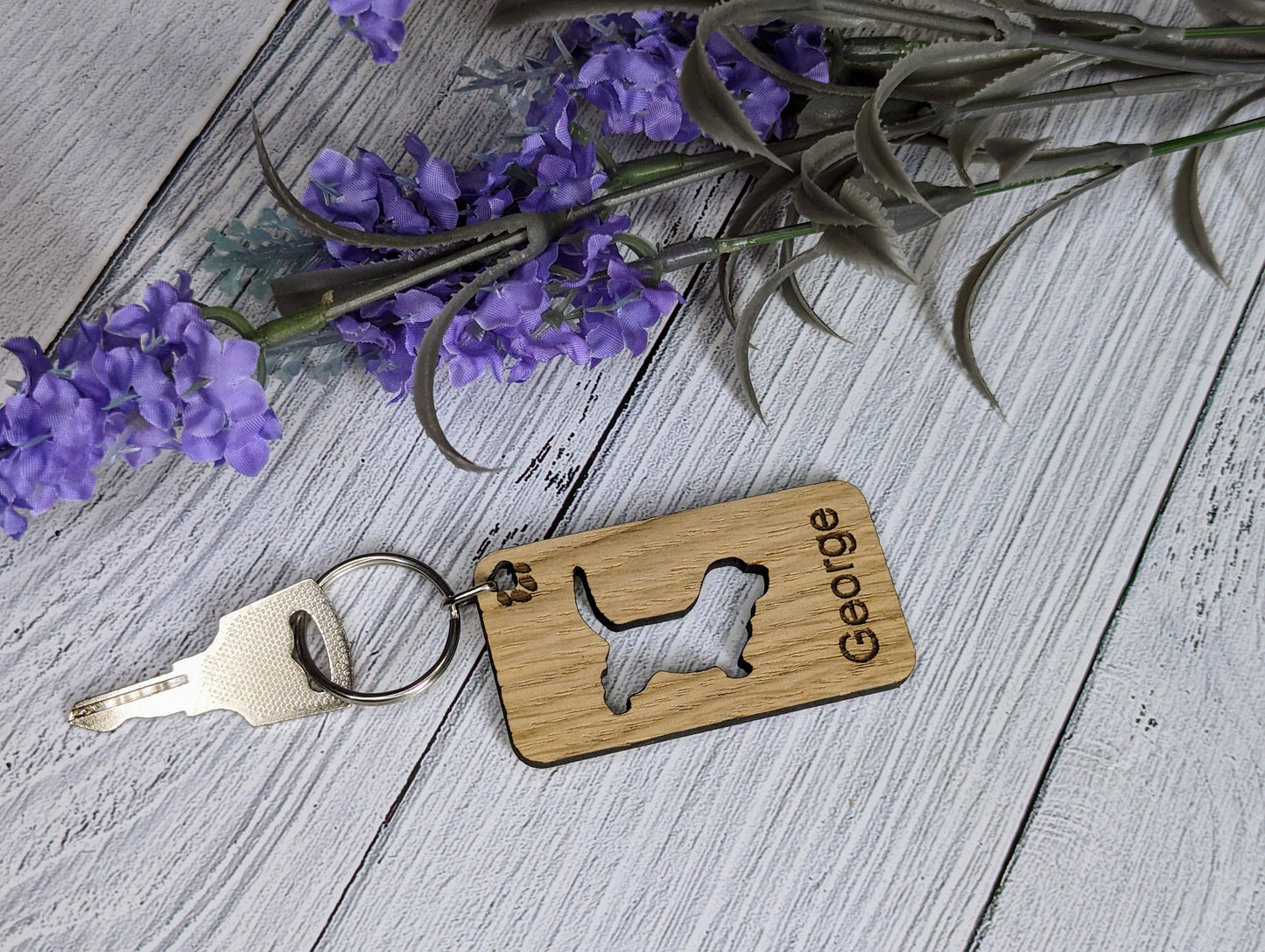 Personalised Basset Hound Wooden Keyring | Oak Dog Keychain | Gift For Basset Hound Parent | Doggy Key Tag Gift