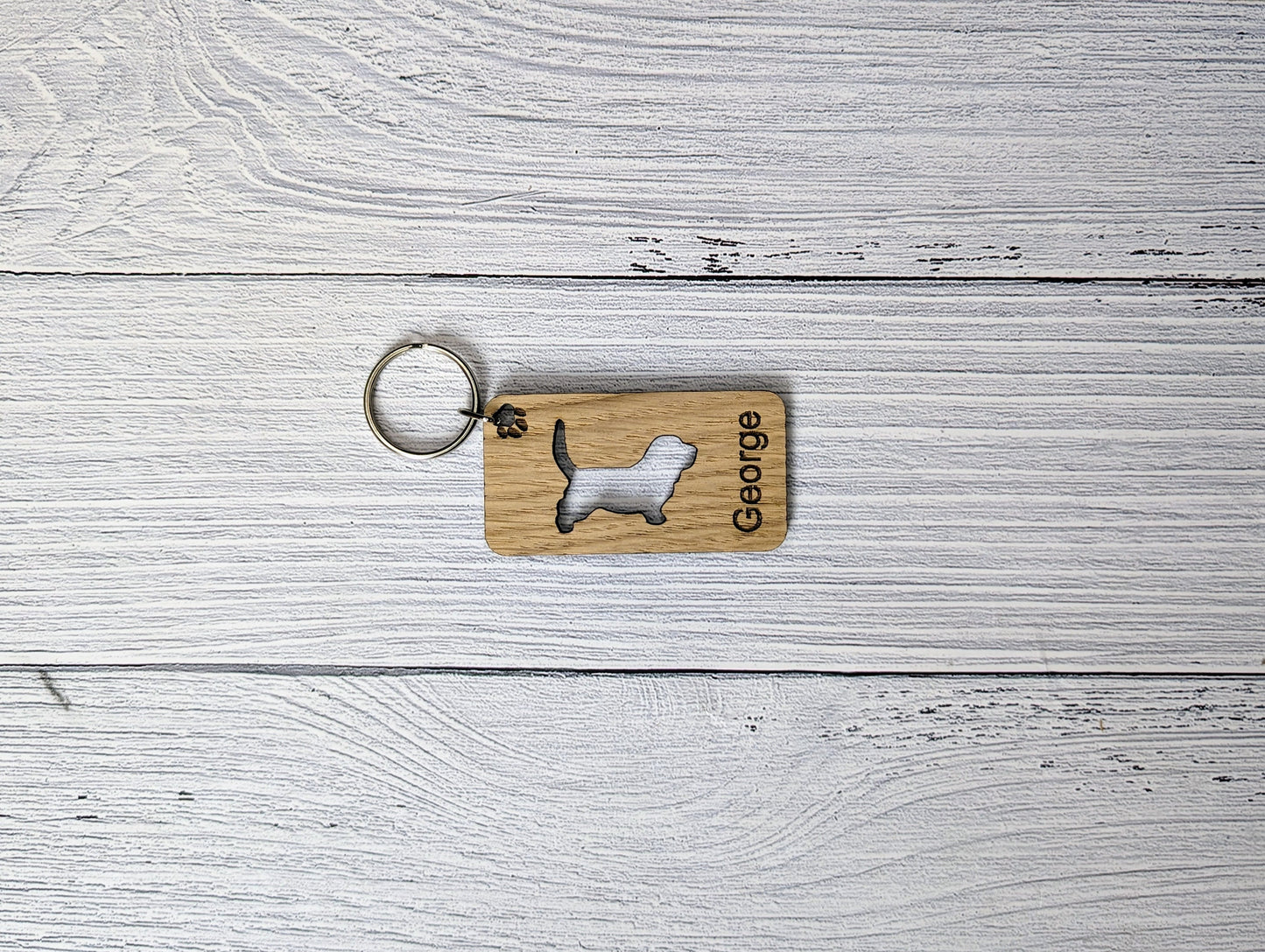 Personalised Basset Hound Wooden Keyring | Oak Dog Keychain | Gift For Basset Hound Parent | Doggy Key Tag Gift