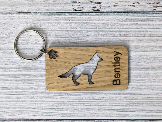 Personalised German Shepherd Wooden Keyring | Oak Dog Keychain | Gift For German Shepherd Parent | Doggy Key Tag Gift